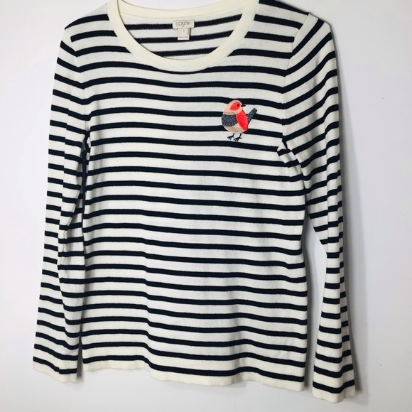 J Crew sweater women small stripe embroidered bird - Picture 10 of 10
